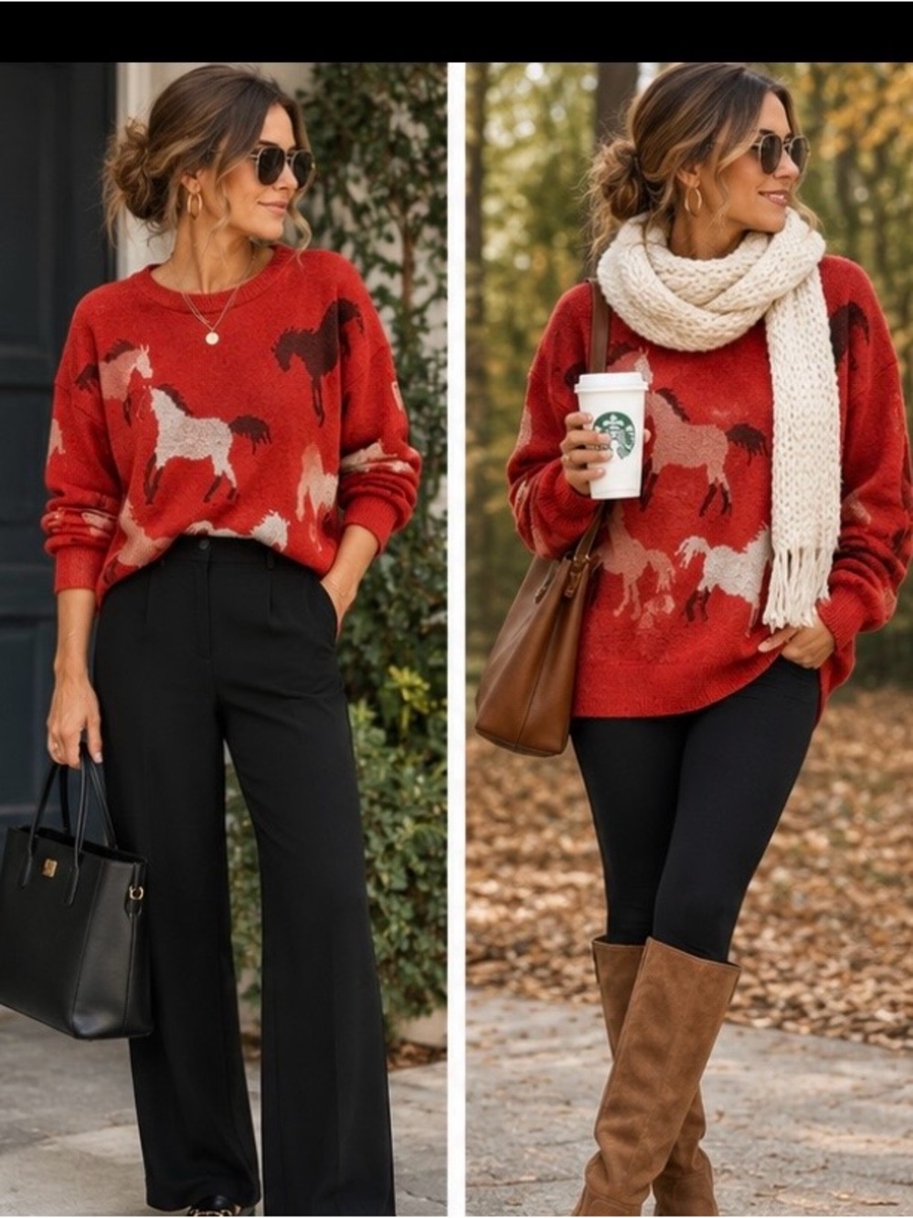 LOFT Equestrian print loose fit Crewneck Sweater size S